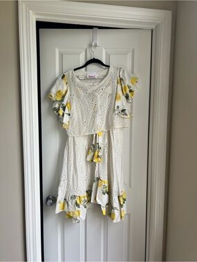 FROM ITALY - White Eyelet Midi 2-Piece with Yellow Lemon Print